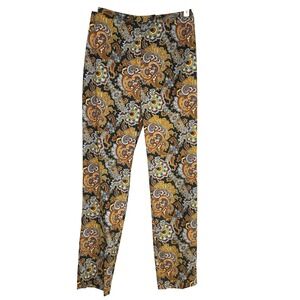 Herve Benard Paisley Print Straight Leg Pants Women 6 Gold Blue Vintage 70s 80s
